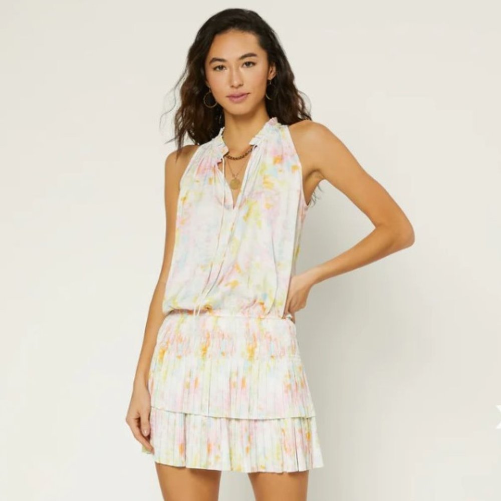 CURRENT AIR Cara Watercolor Pleated Mini Dress